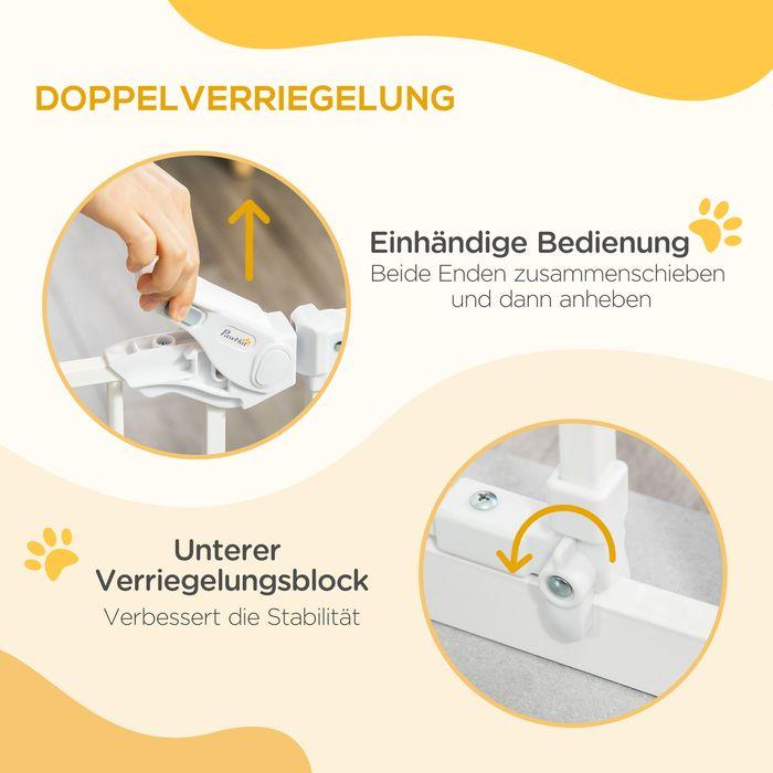 Produktbild Swisshandel24 Türgitter mit Katzenklappe, Montage ohne Bohren, variable Breite 74-80 cm, einhändiges Öffnen, Metal (74 cm)