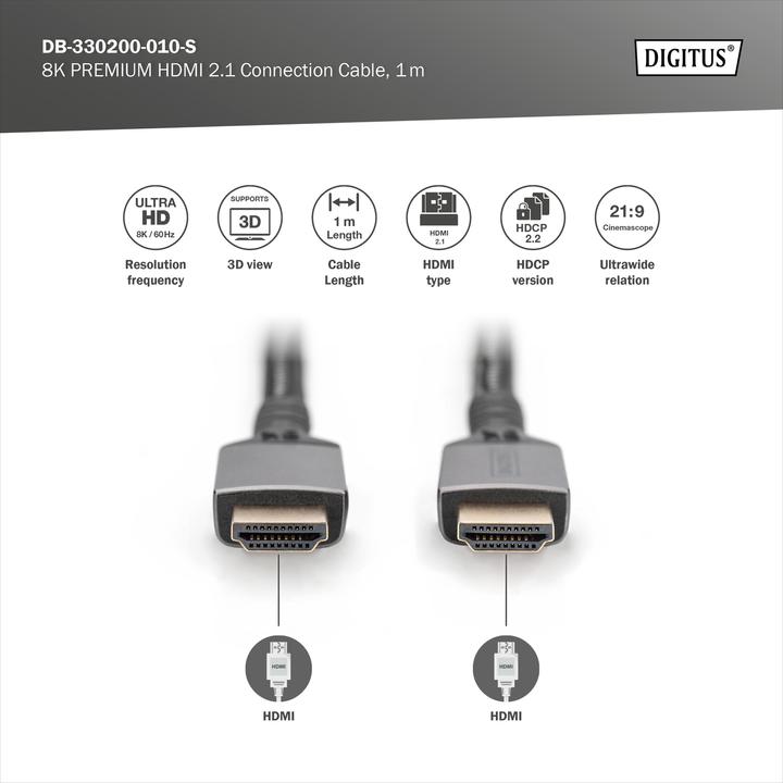 Productafbeelding Digitus HDMI (Type A) - HDMI (Type A) (1 m, HDMI, 2.1)