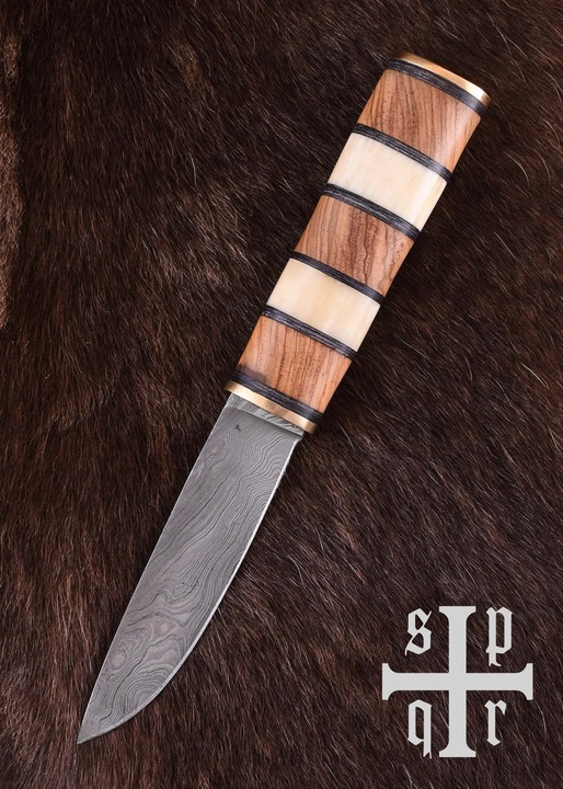 Produktbild SPQR Damast Wikinger Messer mit Griff aus Holz und Knochen