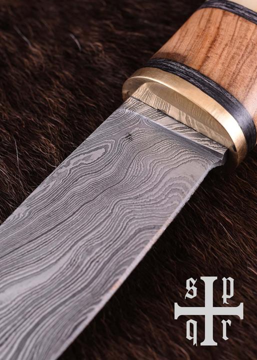 Image du produit SPQR Couteau viking damasquiné avec manche en bois et en os (12 cm)