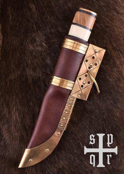 Image du produit SPQR Couteau viking damasquiné avec manche en bois et en os (12 cm)