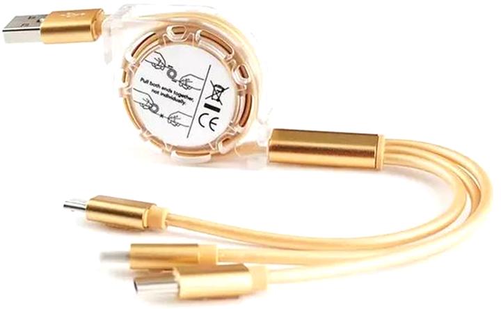 Image du produit PhoneLook Câble 3 en 1 multi-ports rétractable avec micro-USB, USB-C et Lightning (1 m)