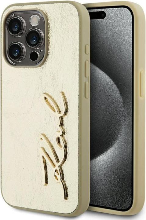 Produktbild Karl Lagerfeld Wrinkled PU Signature Logo Case for iPhone 15 Pro Gold (Apple iPhone 15 Pro)