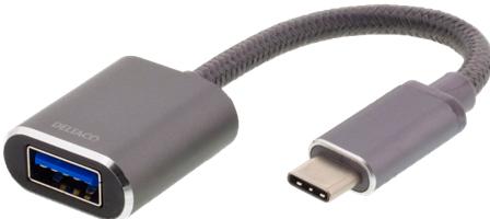 Produktbild Deltaco OTG Adapter, USB-C for USB-A - Grey (0.11 m)