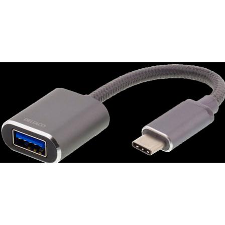 Thumbnail - Deltaco OTG Adapter, USB-C for USB-A - Grey (0.11 m, USB 3.1), USB Kabel