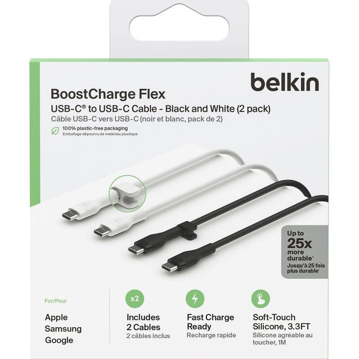 Image du produit Belkin USB-C vers USB-C Silicone Noir Mix1m Twin (1 m, USB 3.2 Gen 1)