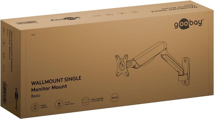 Produktbild Goobay Single-Monitor-Wandhalterung mit mechanischer Feder, schwarz (Wand, 32", 9 kg)
