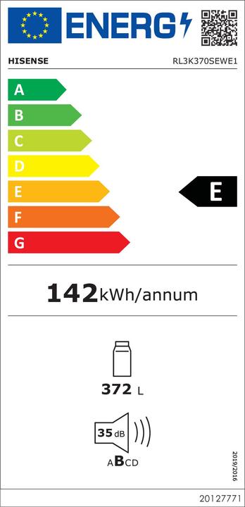 Energy Label Hisense Kühlschrank RL3K370SEWE1 Weiss (372 l)