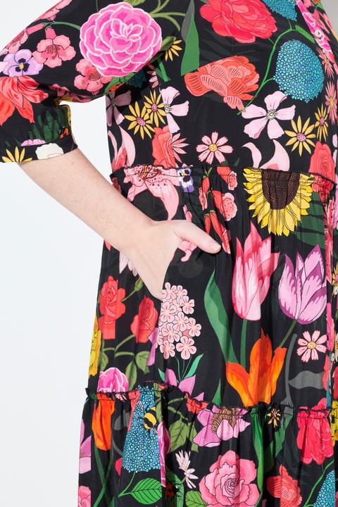 Immagine prodotto Ulla Popken Maxi abito con fiori, collo alto, maniche a 3/4 e volant (54)