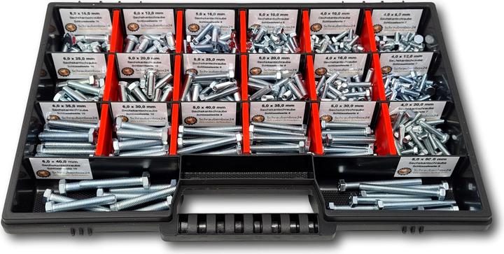 Produktbild Schraubenbox24 Sechskantschrauben Sortiment M4-M5-M6 // 8mm-50mm 350 tlg. Schraubenbox DIN 933 (350 Schrauben pro Stück)