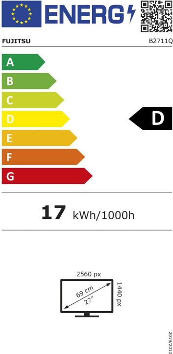 Energie-Label Fujitsu DISPLAY B2711 TS QHD Business Line 68,5cm 27Zoll QHD Display Ultra Narrow 6-in-1 stand schwa (2560 x 1440 Pixel, 27")