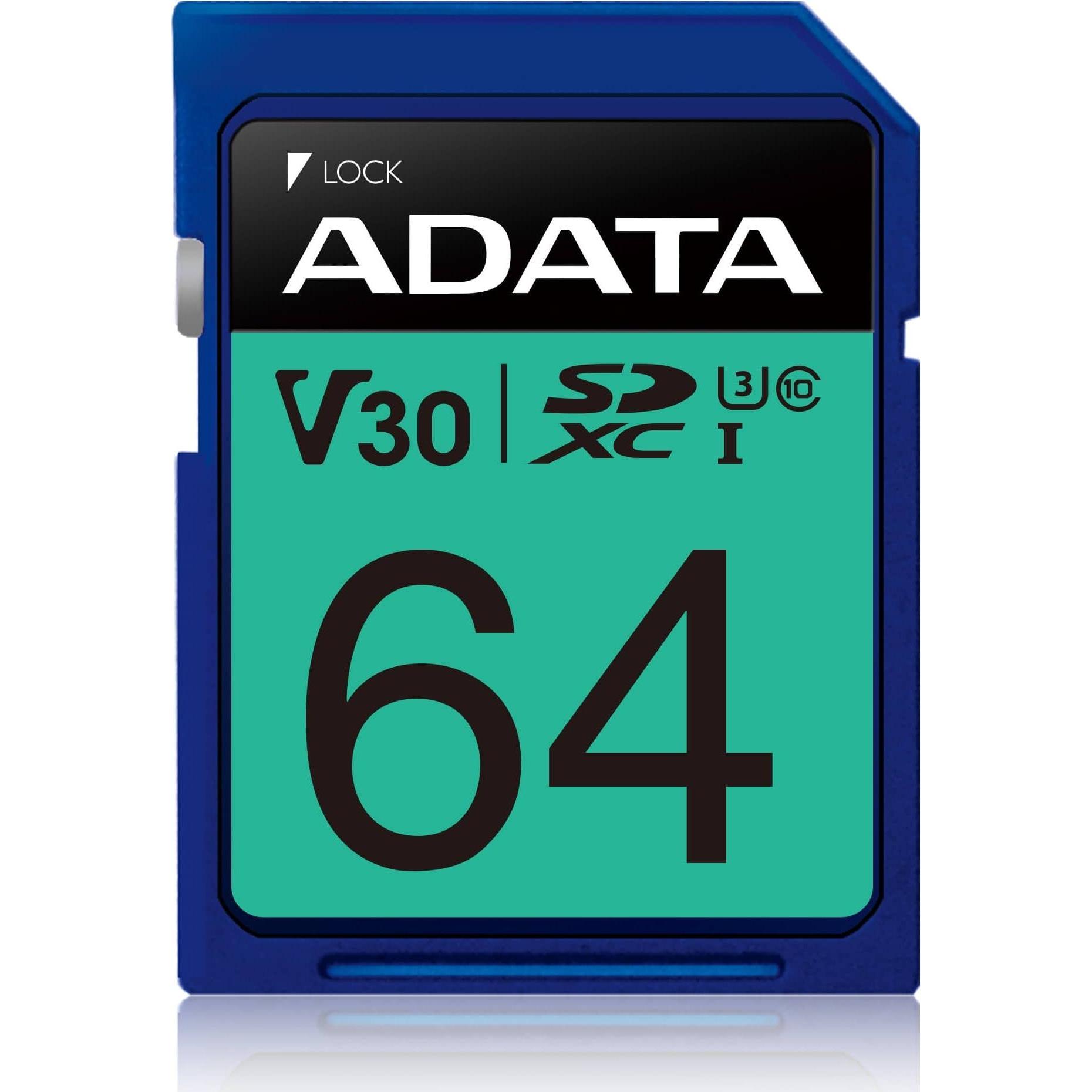 Adata Premier Pro - Scheda di memoria flash - 64 GB (64 GB, SDXC, U3, UHS-I), Scheda di memoria, Blu