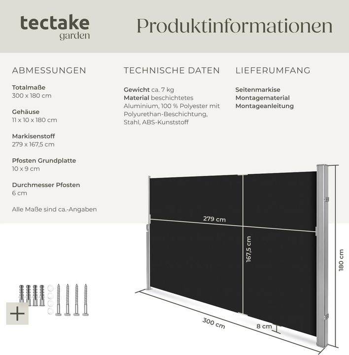 Produktbild tectake Seitenmarkise (3 m)