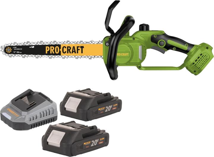 Produktbild Procraft PKA33-BB Akku Kettensäge 20 V 304 mm Brushless + 2x Akku 2,0 Ah + Ladegerät (Akku Kettensäge)