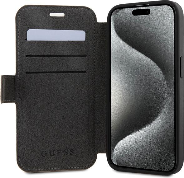 Actual product image Guess GUBKP15S4GMGBR iPhone 15 / 14 / 13 6.1" brązowy/brown book 4G Metal Logo (Apple iPhone 15, Apple iPhone 13, Apple iPhone 14)