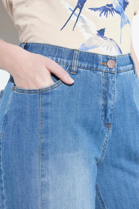 Immagine prodotto Ulla Popken Jeans modello Mary in denim elasticizzato con taglio della gamba ampio e orli sfrangiati (54)
