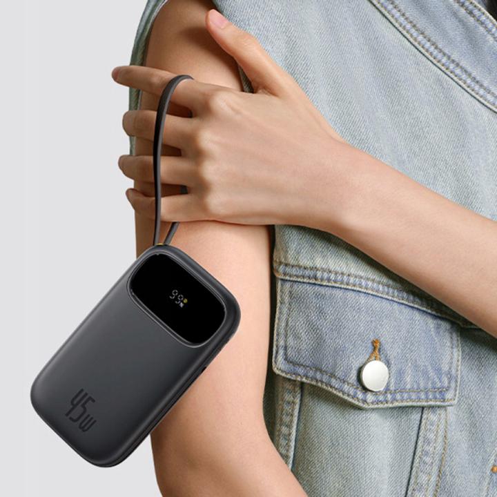 Actual product image Baseus EnerFill FC31 20000mAh 45W Powerbank mit Display, USB-C- und Lightning Kabeln – Schwarz (20000 mAh, 45 W)