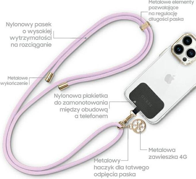 Actual product image Guess GUOUCNMG4EU Universal CBDY Cord pasek liliowy/purple Nylon 4G Metal Charm
