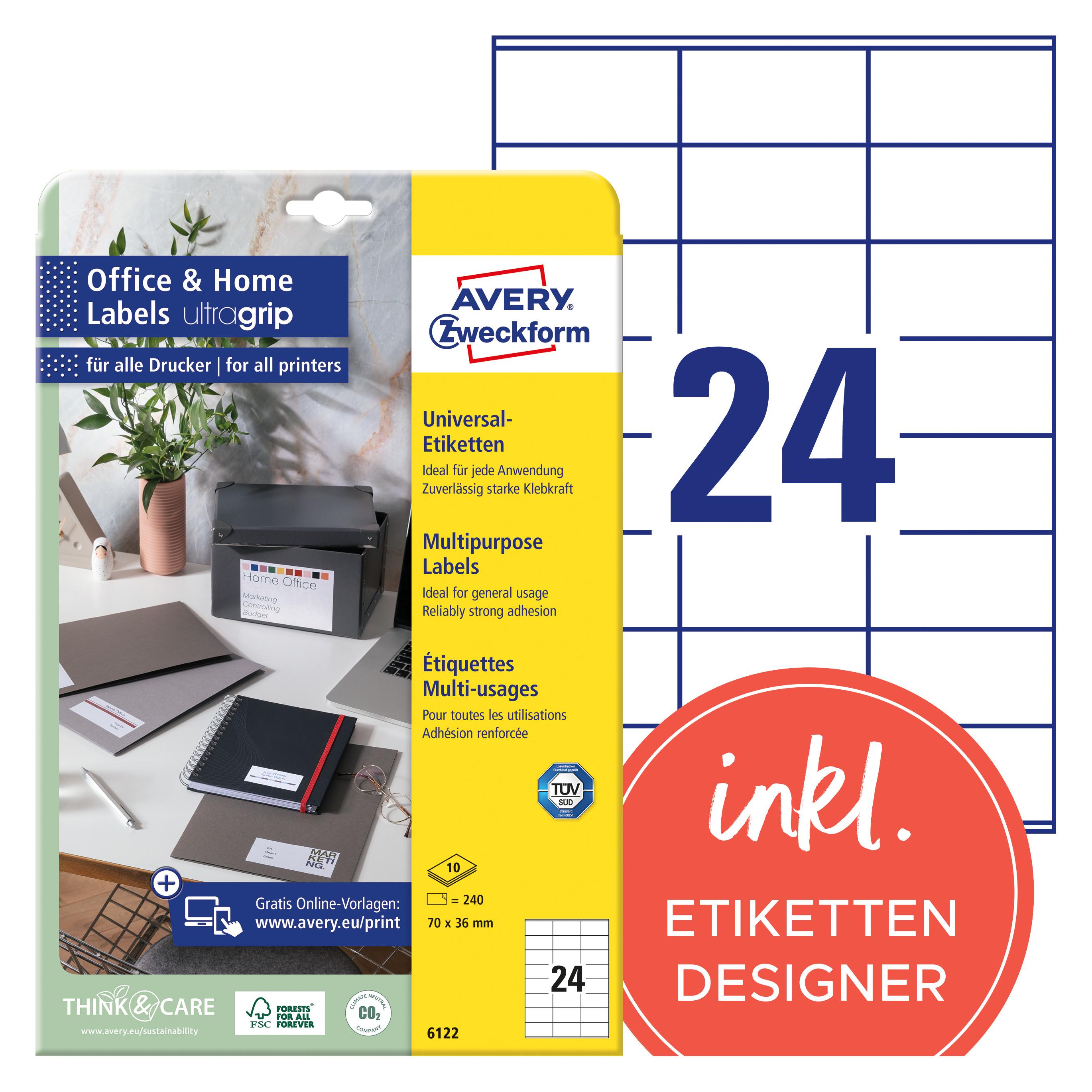 Avery Etiketten, Home Office, Kleinpackung (6122Z)