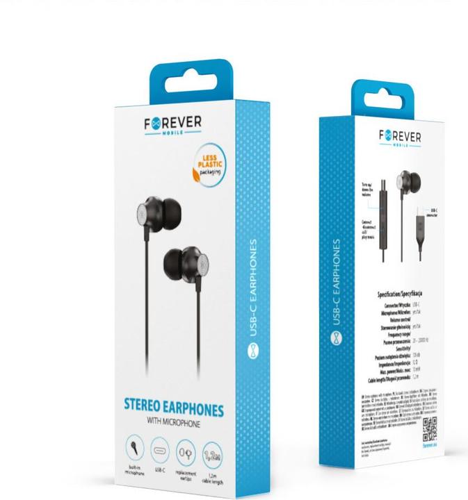 Immagine prodotto Forever wired earphones EP-02 USB-C black (Cablato)