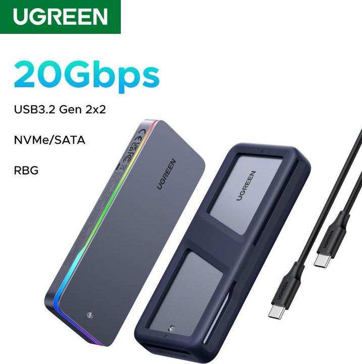 Produktbild Ugreen - Hard Drive Enclosure CM777 (25665) - M.2 NVMe/SATA SSD, 20Gbps, 8TB - Black (M.2)