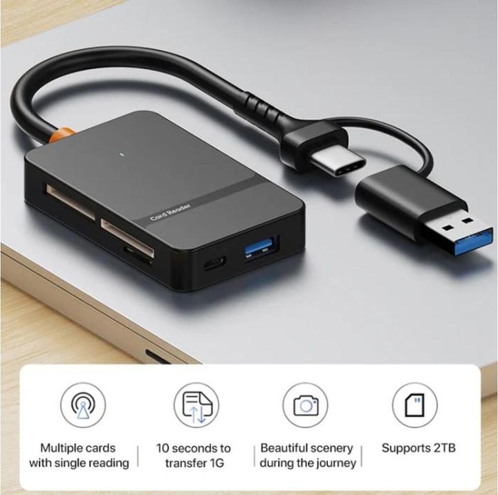 Produktbild PowerGuard 8-in-1 OTG USB-C USB-A to SD, MicroSD, CF, MS Cardreader Photo Adapter (USB-C)