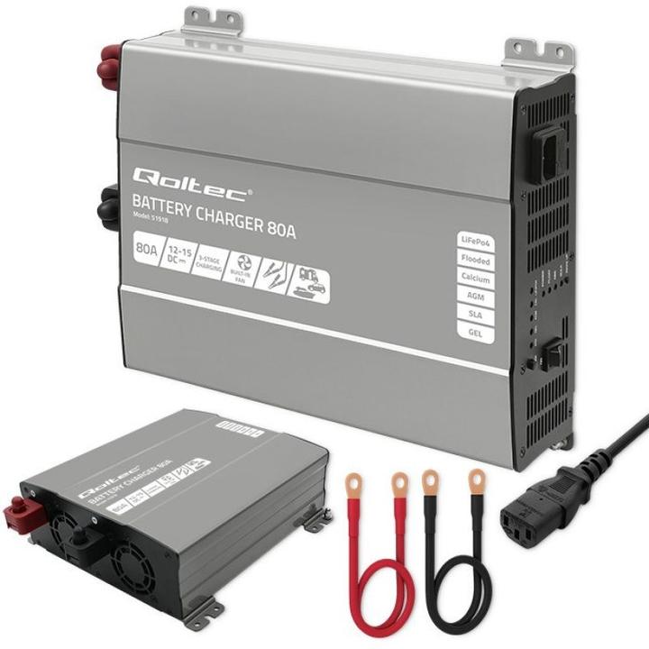Actual product image Qoltec Inteligentna profesjonalna ładowarka Monolith do akumulatorów LiFePO4 AGM GEL SLA | 80A | 12V (80 W)