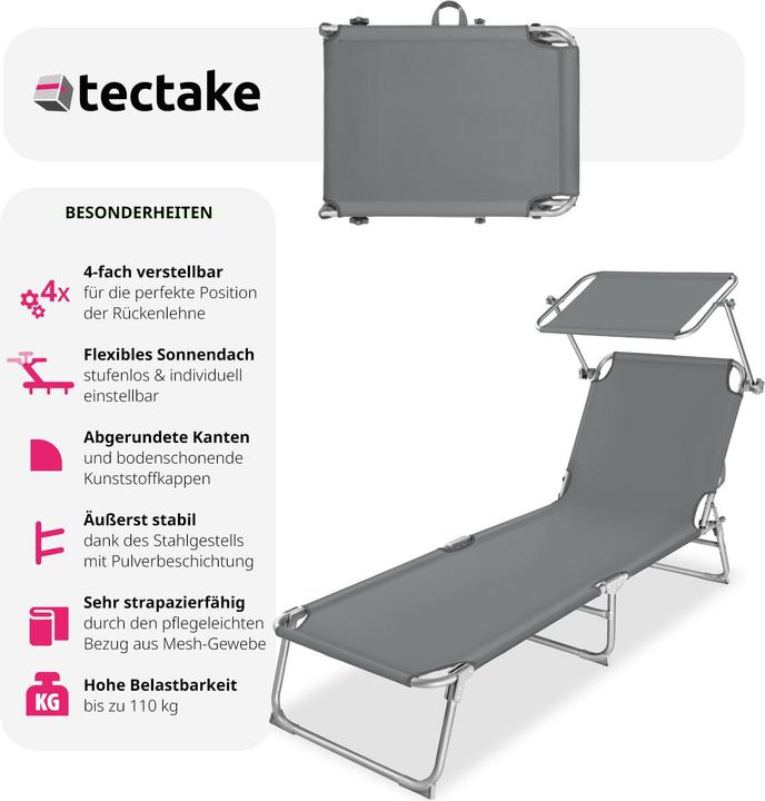 Immagine prodotto tectake lettino prendisole, regolabile in 4 posizioni (190 cm)