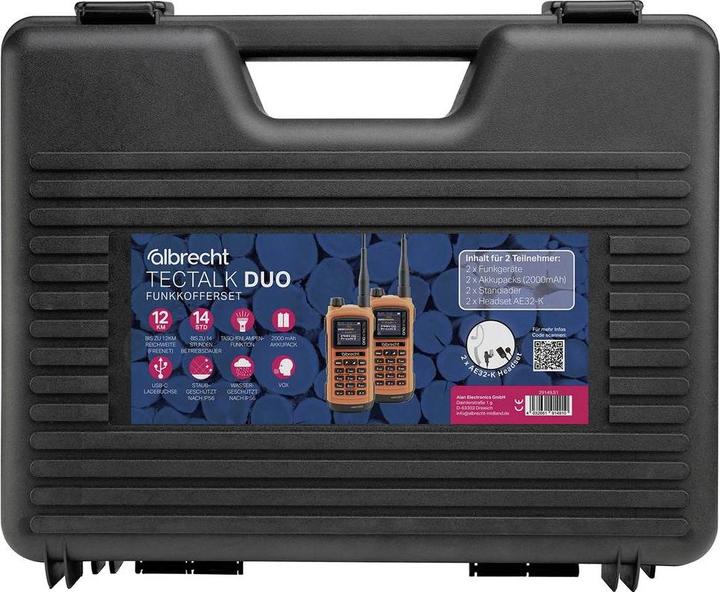 Productafbeelding Albrecht Tectalk Duo PMR 446 en Freenet 2-delige kofferset (8 km)