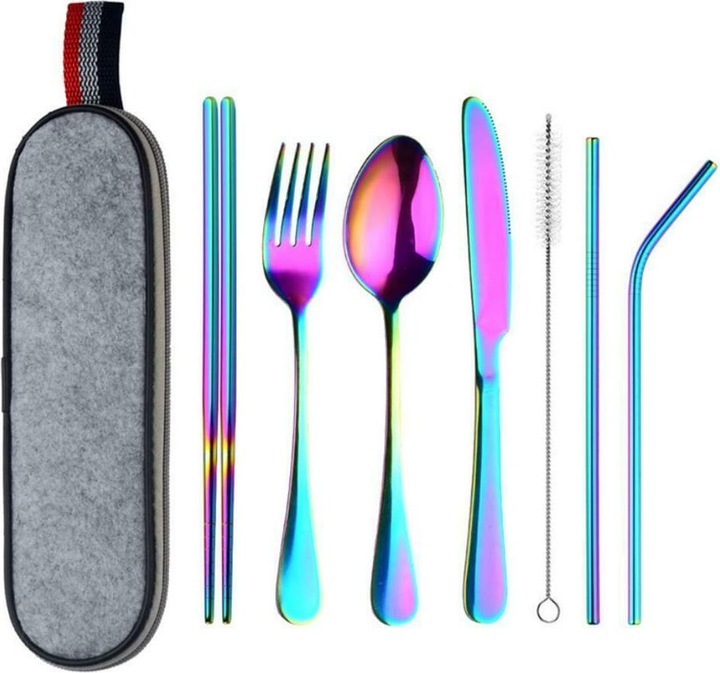 Produktbild JTI Reisebesteck, 8-teilig - Regenbogen (1 Stück, Besteck Set)