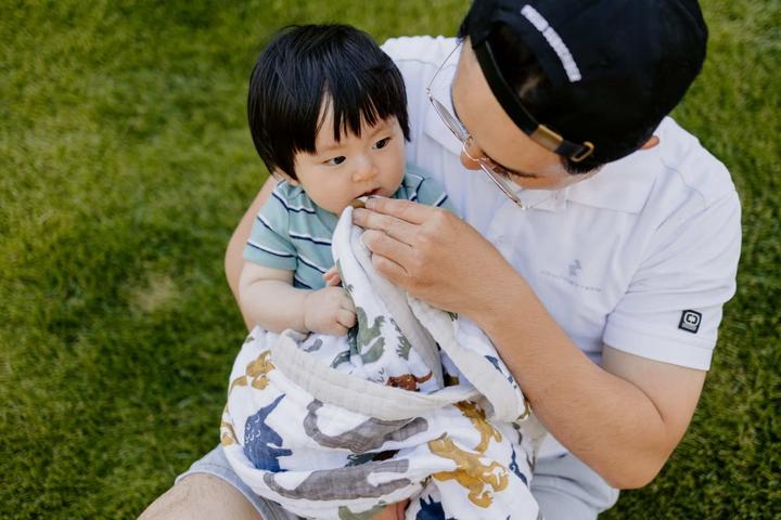 Actual product image little unicorn Cotton Muslin Baby Blanket - Dino Friends (120 x 120 cm)