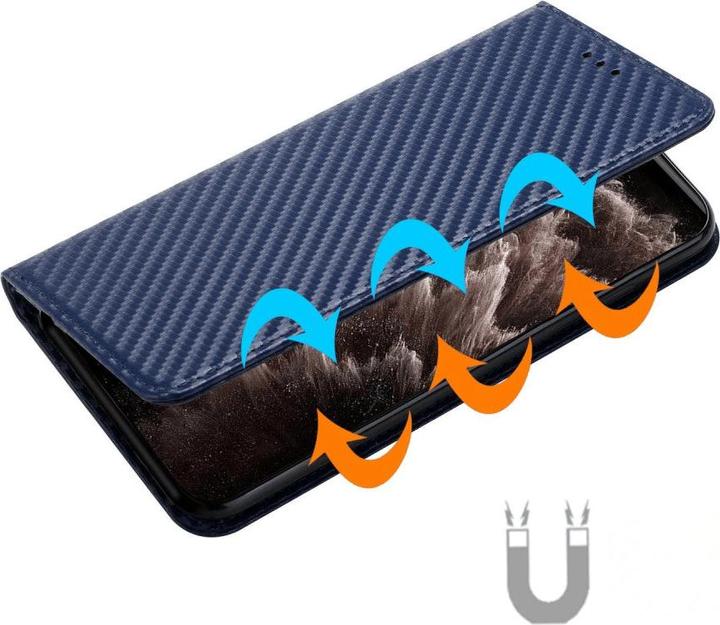 Productafbeelding Cover-Discount iPhone 15 - Carbon Look Flip Case Cover blauw (Apple iPhone 15)