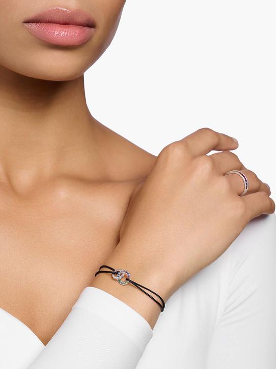 Image du produit Thomas Sabo Bracelet textile noir avec deux anneaux de pierres colorées argent noirci (22 cm, Argent 925, Textile)