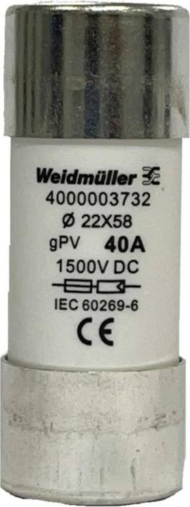 Actual product image Weidmüller 4000003732 FUSE WSFL 22X58 40A 1K5V GPV Miniature fuse Contents 10 pcs. (40 A)