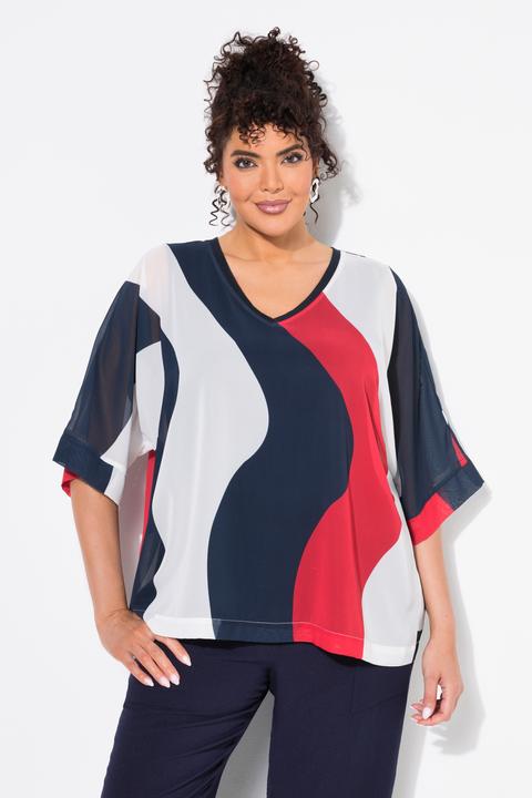 Produktbild Ulla Popken Chiffon-Tunika, doppellagig, V-Ausschnitt, 3/4-Arm (54)