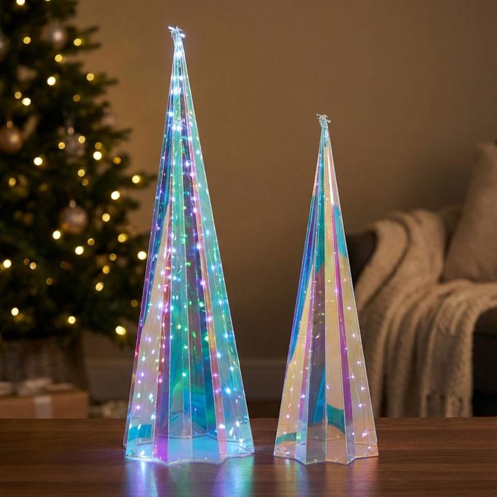 Produktbild H & S Collection Regenbogen-Pyramide mit sternförmigem Sockel, mit Micro-LED-Lichtern, 2 Grössen, 2er-Set