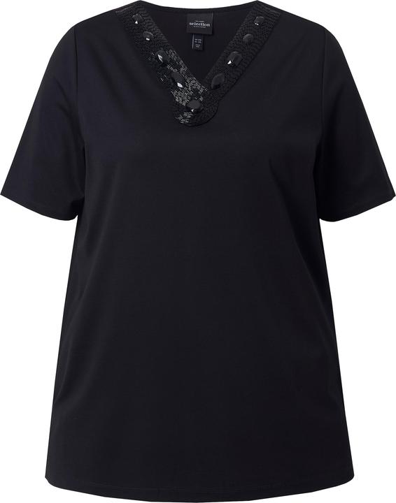 Produktbild Ulla Popken T-Shirt, verzierter V-Ausschnitt, A-Linie, Halbarm (56)