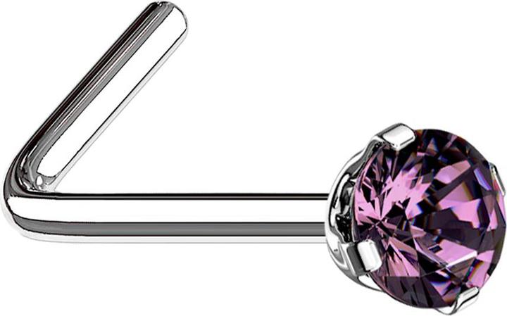 Actual product image Star Piercing Nose stud angled silver round crystal violet set (without brass, Surgical steel 316L)