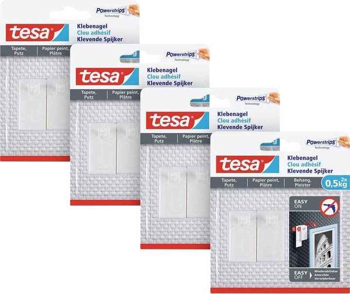 Image du produit tesa Klebenagel für Tapete & Putz, 0,5kg Halteleistung, spurlos ablösbar & wiederverwendbar, 8 Nägel
