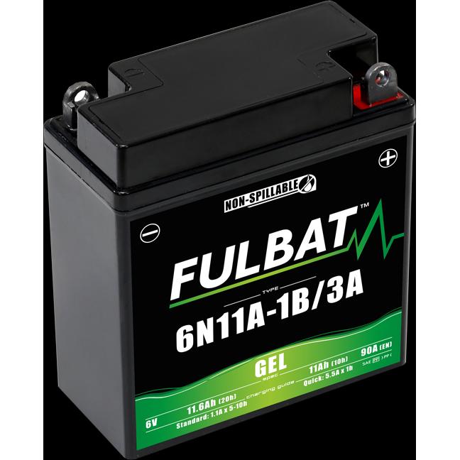 Fulbat, Fahrzeugbatterie, Motorradbatterie Gel 6N11A-1B/3A 6V 11Ah (6 V, 11 Ah, 90 A)