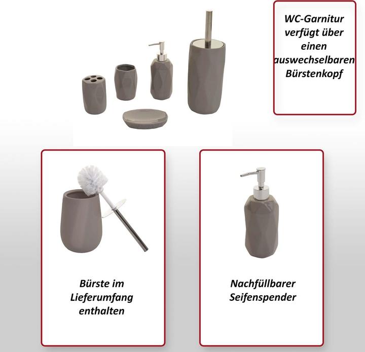 Produktbild Swisshandel24 5-teiliges Badset, WC-Garnitur Badezimmerset Badaccessoires, Keramik - weiss - 65119