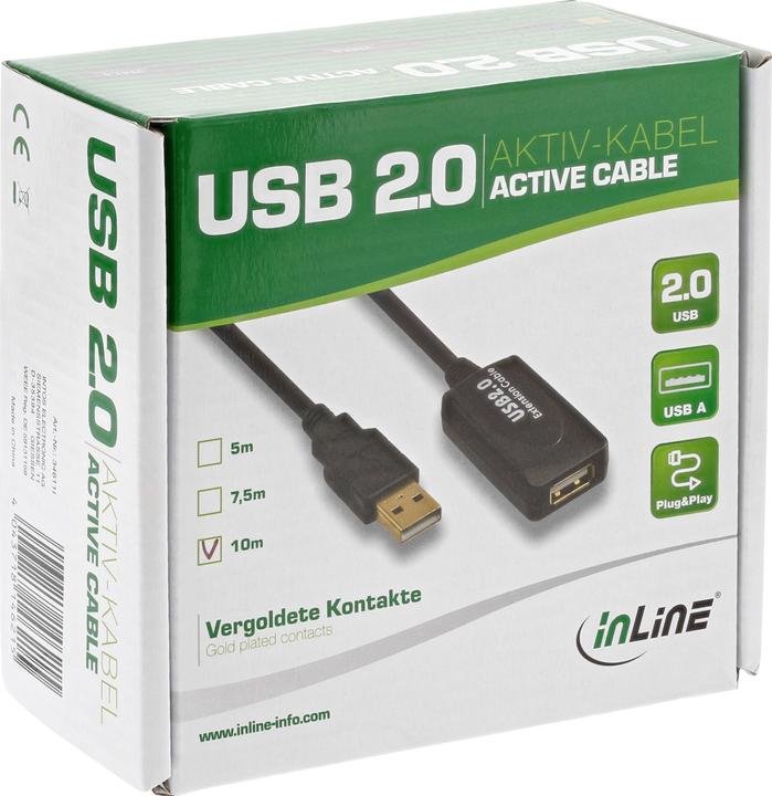 Image du produit InLine Extension active USB 2.0 5m avec amplification du signal / répéteur mâle A vers femelle A 5m (5 m, USB 2.0)