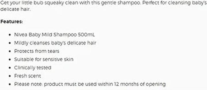 Nährwerte und Zutaten NIVEA Baby