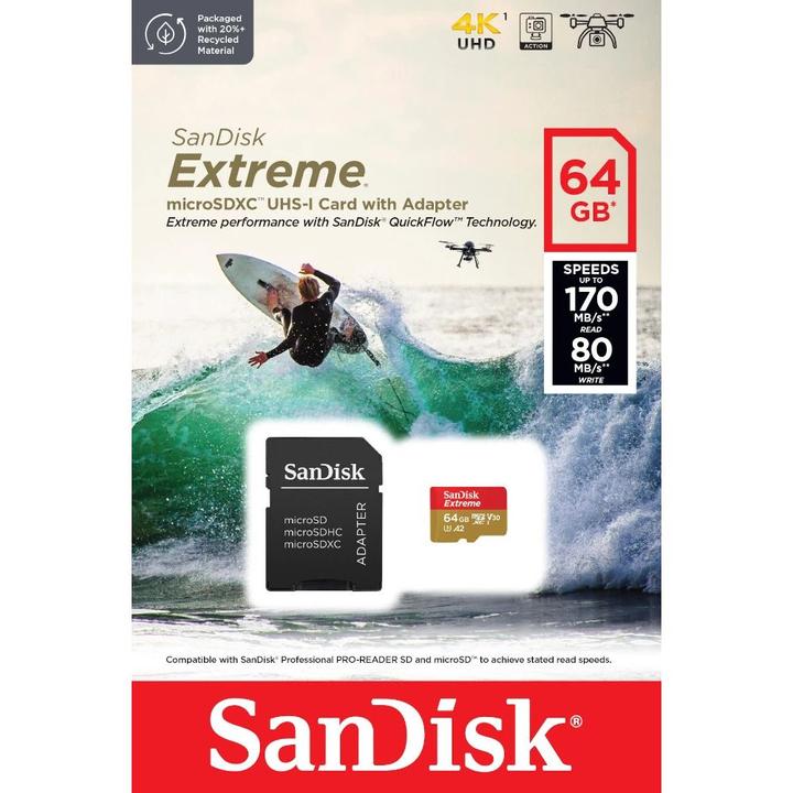 Actual product image SanDisk Extreme (64 GB, microSDXC, U3, UHS-I)