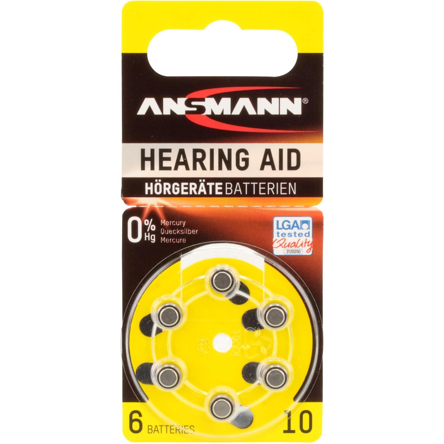 Ansmann 1x6 Zinc-Air 10 (PR 70) Hörgeräte Batterien (6 Stk., PR70, 90 mAh) (5013223)