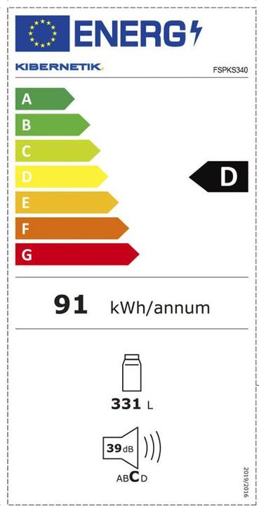 Energie-Label Kibernetik FSP Kühlschrank 340 Liter ( D ) (331 l)