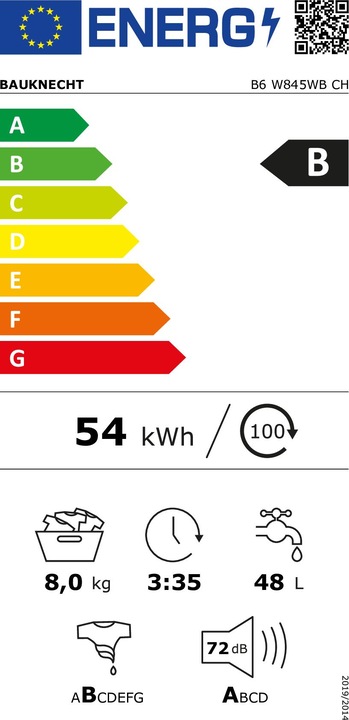 Energie-Label Bauknecht B6 W845WB (8 kg, Links, CH-Stecker)