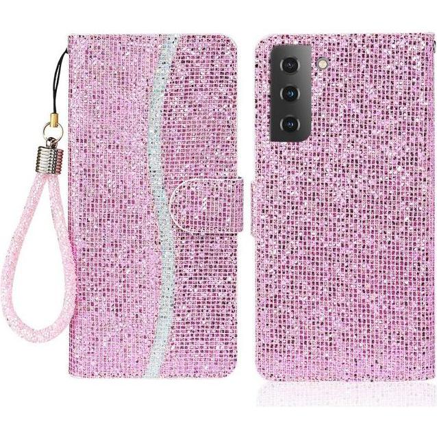 Thumbnail - MU Style Leder Glitzerhülle mit Streifen (Samsung Galaxy S22+), Smartphone Hülle, Pink