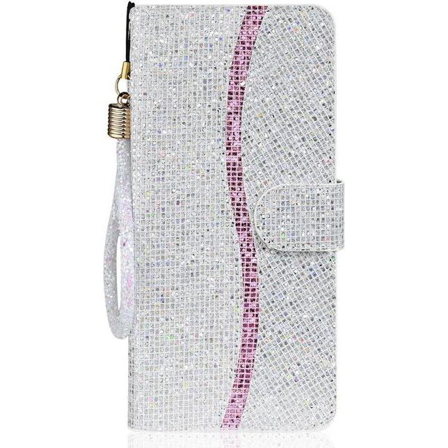 MU Style Leder Glitzerhülle mit Streifen (Samsung Galaxy S22 Ultra), Smartphone Hülle, Silber