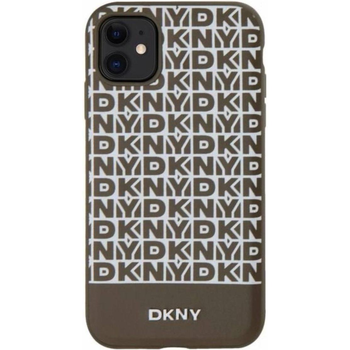 Thumbnail - DKNY PU Leather Repeat Pattern Bottom Stripe MagSafe Case for iPhone 11 Brown (Apple iPhone 11), Smartphone Hülle, Weiss